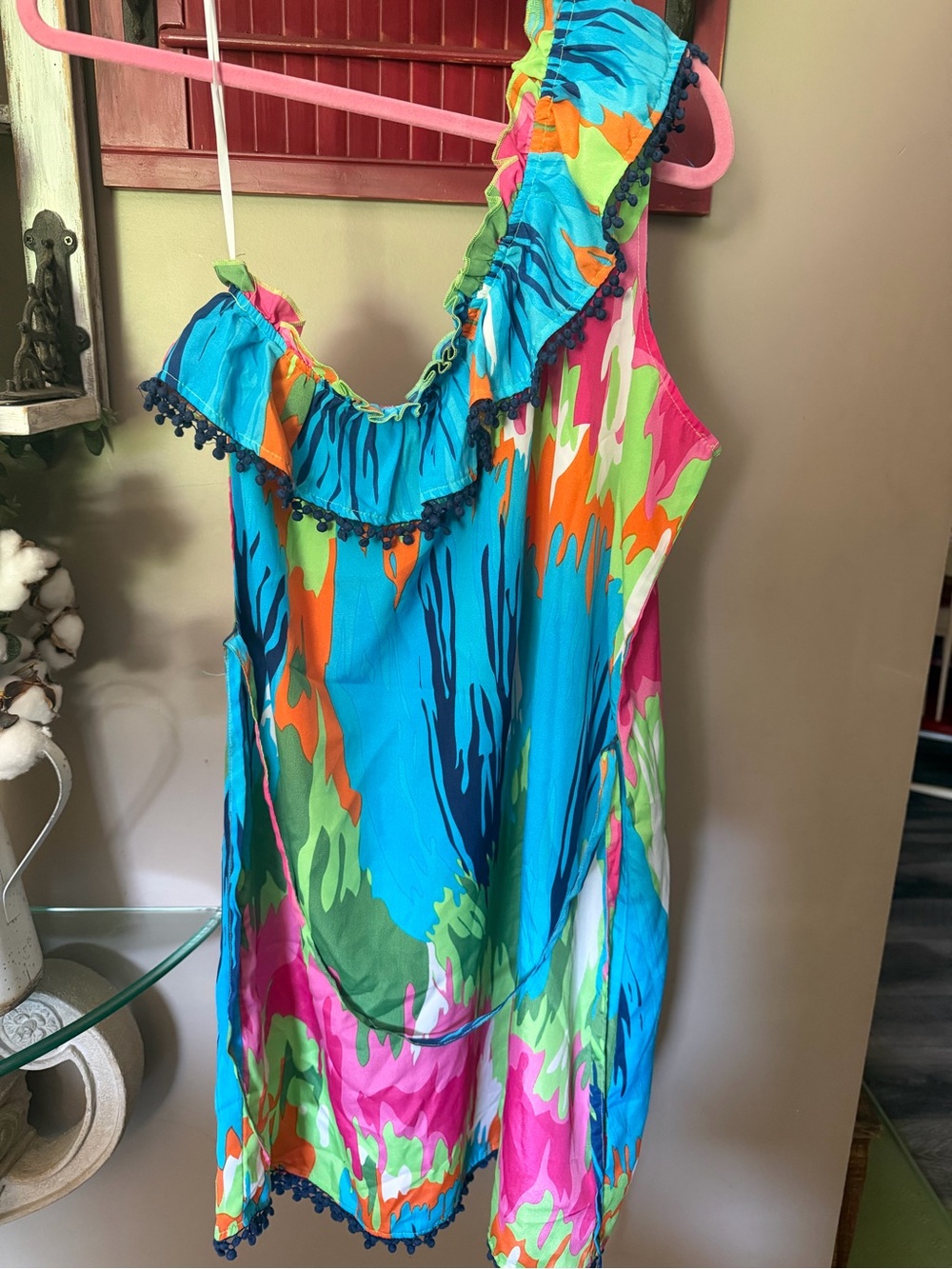 Mudpie brand Bright watercolor One-Shoulder Dress